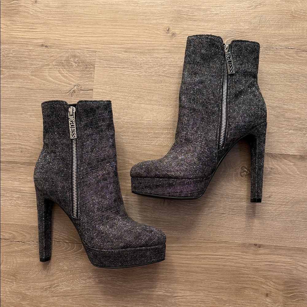 Guess Women's Charcoal Glitter Heeled Boots
